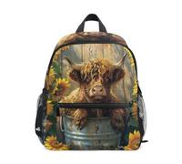 RPLIFE Highland Cow - Zaino per bambini e bambine, mini borsa da viaggio con targhetta per il nome, zaino per la scuola per bambini, 3-8 anni