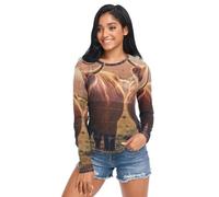 RPLIFE Highland Cows - Camicetta da donna con maniche a rete, taglie S-XXL, Mucche Highland 1, M