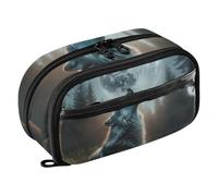 RPLIFE Howling Wolf Moon, astuccio organizer con tasca in PVC trasparente, grande astuccio per la scuola