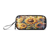 RPLIFE I sacchetti neri della matita di struttura di marmo, multi sacchetto della matita della tasca, scatola di matita personalizzata, Girasoli Plaid, one size, Stile Artistico