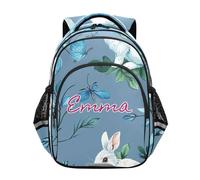 RPLIFE Il fiore blu del coniglio bianco personalizzato scherza lo zaino per la scuola, zaino della scuola elementare dei bambini, Fiore Blu Coniglio Bianco, 17 Inch, Zaini Tradizionali