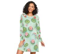 RPLIFE Koi Fish Lotus - Camicia da notte da donna, a maniche lunghe, casual, per l'autunno, Loto Pesce Koi, L