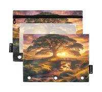 RPLIFE Landscape Sunset Confezione da 2 sacchetti con cerniera a 3 fori per la scuola dei bambini, sacchetto trasparente con cerniera in poliestere per ragazzi e ragazze, 24,9 × 17,8 cm