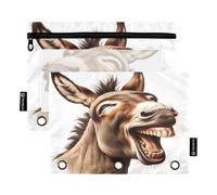 RPLIFE Laughing Donkey Confezione da 2 sacchetti con cerniera a 3 fori per la scuola dei bambini, custodia trasparente con cerniera a tre fori per ragazzi e ragazze, 9,8 "× 7"