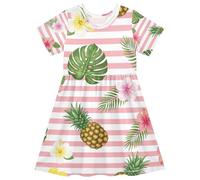 RPLIFE Le ragazze vibranti della stampa di ananas vestono il vestito UPF50 tricottano il manicotto corto una linea di estate dei capretti del vestito, Ananas vibranti, 7-8 Anni