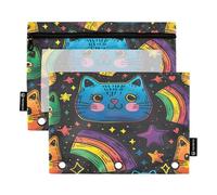 RPLIFE Lgbt Pride Month Cute Cats Stars Pen Pencil Pouch con finestra trasparente, confezione da 2 astucci a tre anelli per ragazze e bambini, articoli per la scuola, 24,9 × 17,8 cm (taglia unica x 2)