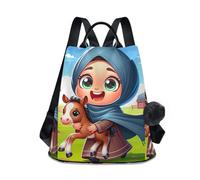 RPLIFE Little Girl Happily Walks - Zaino da donna con cerniera posteriore, con tasca antifurto, per viaggi ed escursioni