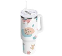 RPLIFE Llamas - Borraccia termica con manico, in acciaio inox, con cannuccia, colore: blu pastello