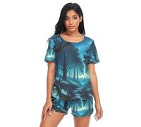 RPLIFE Magic Forest - Pigiama corto da donna, abbigliamento da casa coordinato, Foresta Magica, S