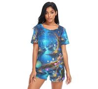 RPLIFE Magical Forest - Pigiama da donna, set da notte corto da donna, Foresta Magica, S