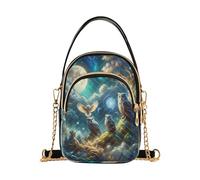 RPLIFE Magical Owls - Borsa a tracolla trapuntata da donna, piccola borsa a tracolla con tracolla a catena, borsa da viaggio multi tasca
