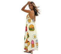 RPLIFE Maxi abito da donna con spalline sottili e schiena scoperta, abito estivo giallo per hamburger, Cute Food Burgers Giallo, XX-Large Tall