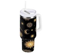 RPLIFE Moon Sun Mandala Nero 1,18 once Tumbler con manico, tazze in acciaio inox con coperchio, bicchiere da tè