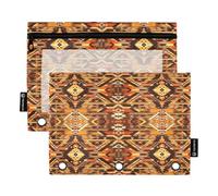 RPLIFE Motivo tribale marrone 3 fori cerniera sacchetto con finestra trasparente, confezione da 2 sacchetti per pastelli per bambini, articoli per la scuola, 24,9 × 17,8 cm (taglia unica x 2)