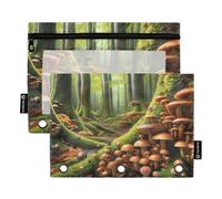 RPLIFE Mushroom Forest, confezione da 2 tasche per raccoglitori a 3 fori, per la scuola dei bambini, astuccio trasparente per ragazzi e ragazze, 24 cm x 17,8 cm (taglia unica)