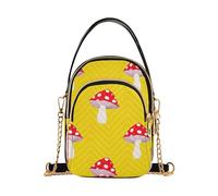 RPLIFE Mushrooms - Borsa a tracolla trapuntata con tracolla e tracolla a catena, colore: giallo brillante