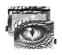 RPLIFE Mythical Animal Eye Confezione da 2 sacchetti con cerniera a tre fori per la scuola dei bambini, custodia trasparente con cerniera per ragazzi e ragazze, 24,9 × 17,8 cm