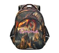 RPLIFE Mythical Dragon Castle - Zaino per bambini per ragazze e ragazzi, nome personalizzato, zaino per la scuola elementare per ragazzi dai 6 ai 12 anni, Mitico Castello del Drago, 17 Inch, Zaini