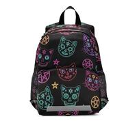 RPLIFE Neon Cats Teschi Stelle Nero Bambino Ragazza Zaino con Guinzaglio, Mini Zaini Prescolari Zaini Bambini