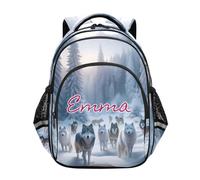 RPLIFE Nome personalizzato Cartoon Winter Forest Wolves Kids Backpack per ragazze ragazzi, zaino durevole per i bambini, Cartoon Inverno Foresta Lupi, 15 Inch, Zaini Tradizionali