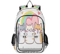 RPLIFE Note musicali e stelle zaino scuola per bambini, zaini alla moda per bambini, zaino per bambini grandi, Simpatici gatti felici bianchi 2, One Size