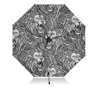 RPLIFE Ombrelli per pioggia, antivento, pieghevoli, ideali per auto, borse, uomo e donna, leone bianco e nero