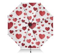 RPLIFE Ombrelli per pioggia, antivento, pieghevoli, ideali per auto, borse, uomo e donna, motivo cuori rossi e bianchi