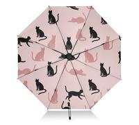 RPLIFE Ombrelli per pioggia, antivento, pieghevoli, per pioggia, ideali per auto, borse, uomini e donne, con simpatico gatto in stile cartone animato, rosa