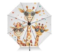 RPLIFE Ombrelli per Pioggia, Ombrelli Pieghevoli per Pioggia Antivento, Ideale per Auto, Borsetta, Uomini e Donne, Happy Giraffe Family