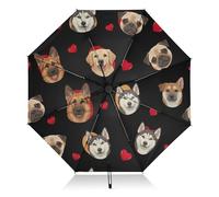 RPLIFE Ombrelli per pioggia, ombrelli pieghevoli per pioggia, antivento, ideali per auto, borse, uomini e donne, cane, cuori rossi, tinta unita nero