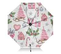 RPLIFE Ombrelli per pioggia, ombrelli pieghevoli per pioggia, antivento, ideali per auto, borse, uomini e donne, alberi di Natale rosa