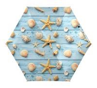 RPLIFE Ombrelli per sole, antivento, pieghevole, compatto, ideale per auto, borsa, uomo e donna, conchiglie, stelle marine, legno blu