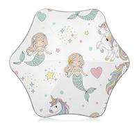 RPLIFE Ombrello bianco per bambini con graziose sirene e unicorni, ombrello antivento, ombrello bastone per bambini 4T-8 Y, tettoia 88,9 cm