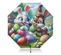 RPLIFE Ombrello compatto, antivento da viaggio, apertura e chiusura automatica, dimensioni compatte per zaini/borse da donna, coniglietti pasquali colorati