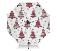 RPLIFE Ombrello compatto bianco con alberi di Natale, ombrello automatico leggero portatile per donne, ombrelli da viaggio per pioggia, vento e sole