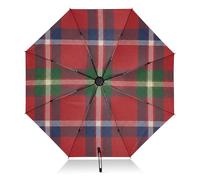 RPLIFE Ombrello compatto classico a quadri rossi, leggero e resistente, ombrello automatico aperto/chiuso per donne, ombrelli da viaggio per pioggia e sole
