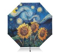 RPLIFE Ombrello con girasoli notturni stellati, leggero e resistente, ombrello automatico da donna, ombrello da viaggio per pioggia e sole