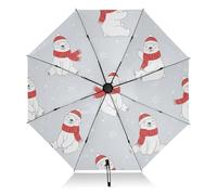 RPLIFE Ombrello da viaggio antivento, apertura automatica, ombrelli pieghevoli per pioggia, zaino borsa portatile, ideale per le donne, carino pupazzo di neve bianco