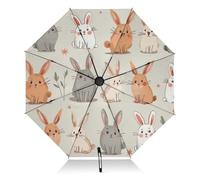 RPLIFE Ombrello da viaggio antivento, apertura automatica, ombrello da viaggio compatto, borsa portatile, ideale per donne, coniglietti, beige