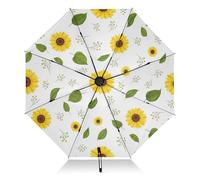 RPLIFE Ombrello da viaggio antivento, apertura automatica, ombrello pieghevole compatto, borsa portatile, ideale per donne, girasoli gialli carini