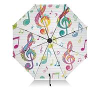 RPLIFE Ombrello da viaggio antivento compatto ombrelli per zaini/borse, pioggia, vento e sole, note musicali floreali
