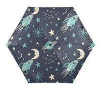 RPLIFE Ombrello da viaggio antivento compatto ombrelli per zaini/borse, sole, razzi cartoni animati, lune, foglia di tè