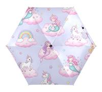 RPLIFE Ombrello da viaggio antivento compatto per borsa, ombrelli per zaini/borse, sole, graziose sirene unicorni, viola