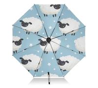 RPLIFE Ombrello da viaggio antivento, leggero e resistente, con apertura automatica, per donne, ombrelli da viaggio per pioggia, vento e sole, motivo pecorelle in stile cartone animato, blu