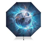 RPLIFE Ombrello da viaggio antivento, leggero e resistente, ombrello automatico da donna, ombrelli da viaggio per pioggia, vento e sole, pallone da calcio blu