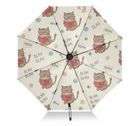 RPLIFE Ombrello da viaggio antivento, leggero, portatile, automatico, con apertura/chiusura automatica, ombrelli da viaggio, per pioggia, vento e sole, simpatico gatto dei cartoni animati, beige