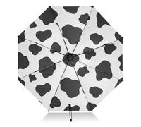 RPLIFE Ombrello da viaggio antivento, ombrelli pieghevoli per pioggia, apertura automatica, borsa portatile, ideale per le donne, motivo mucca nera, bianco