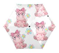 RPLIFE Ombrello da viaggio antivento piccolo compatto ombrello per zaini/borse, sole, ippopotamo rosa carino