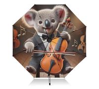 RPLIFE Ombrello da viaggio antivento, piccolo e compatto, con apertura automatica, borsa portatile, ideale per donne, simpatico koala violoncello serenata