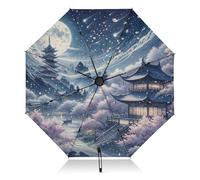 RPLIFE Ombrello da viaggio invernale con paesaggio orientale, antivento, leggero, resistente, automatico, da donna, ombrello da viaggio per pioggia e sole